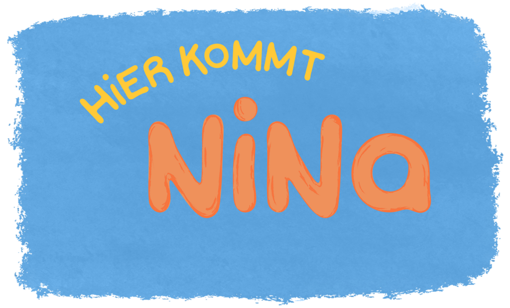 "Hier kommt Nina!", Kindersongs für Groß und Klein. Fröhliches Logo des Projekts 'Hier kommt Nina' mit bunten, kindgerechten Illustrationen.